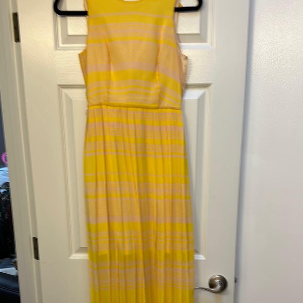 French Connection Pleated Yellow Tan Maxi Sundress